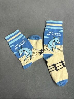 Blue & Cream Novelty Socks with Donkey Graphic